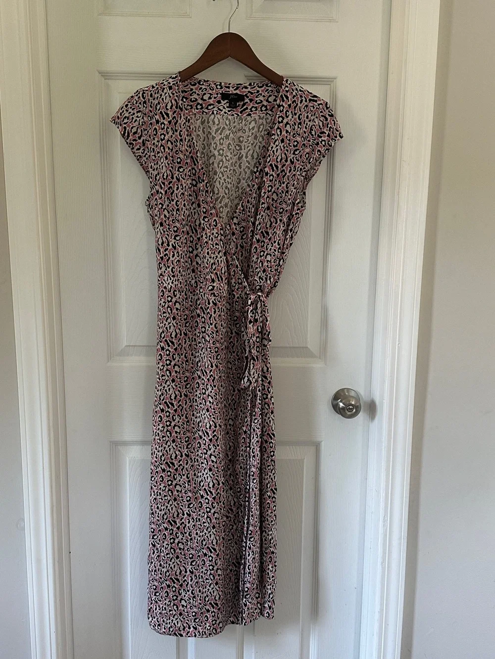 J. Crew Pink Leopard-Print Wrap Midi Dress